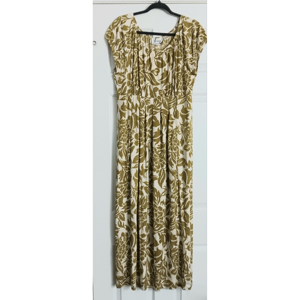 Linea by Louis Dell'Olio Dress Women's Size M Green & White Floral Midi Pre-owne